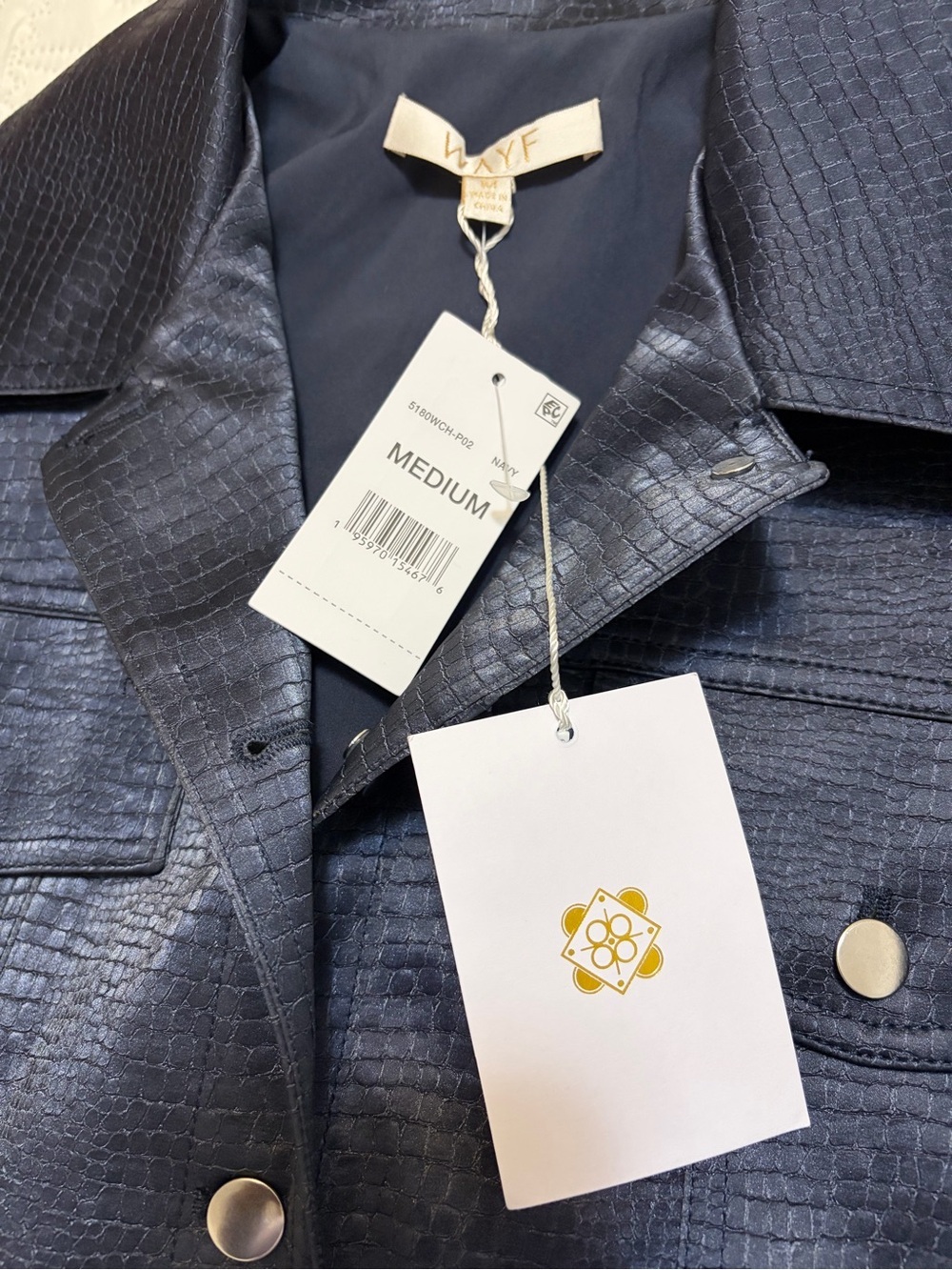 Wayf Camille Faux Leather Jacket in Metallic Navy - Picture 11 of 12